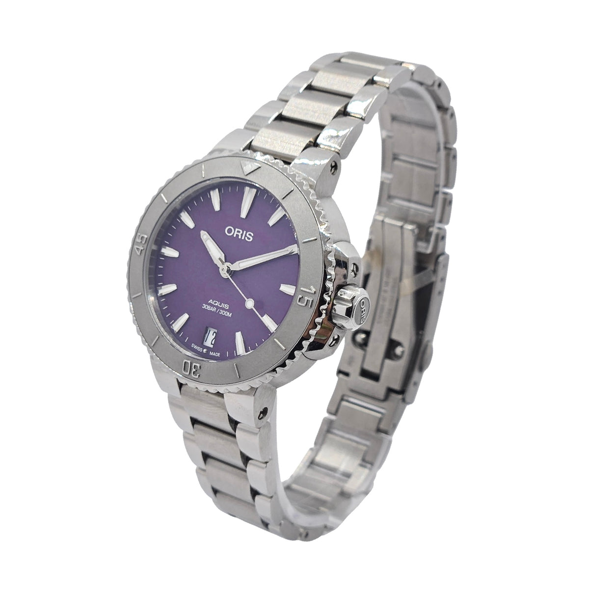 Oris X Ben Bridge Limited Edition Aquis 36.5mm Purple Dial Steel Bracelet Ref.01 733 7770 4118-Set