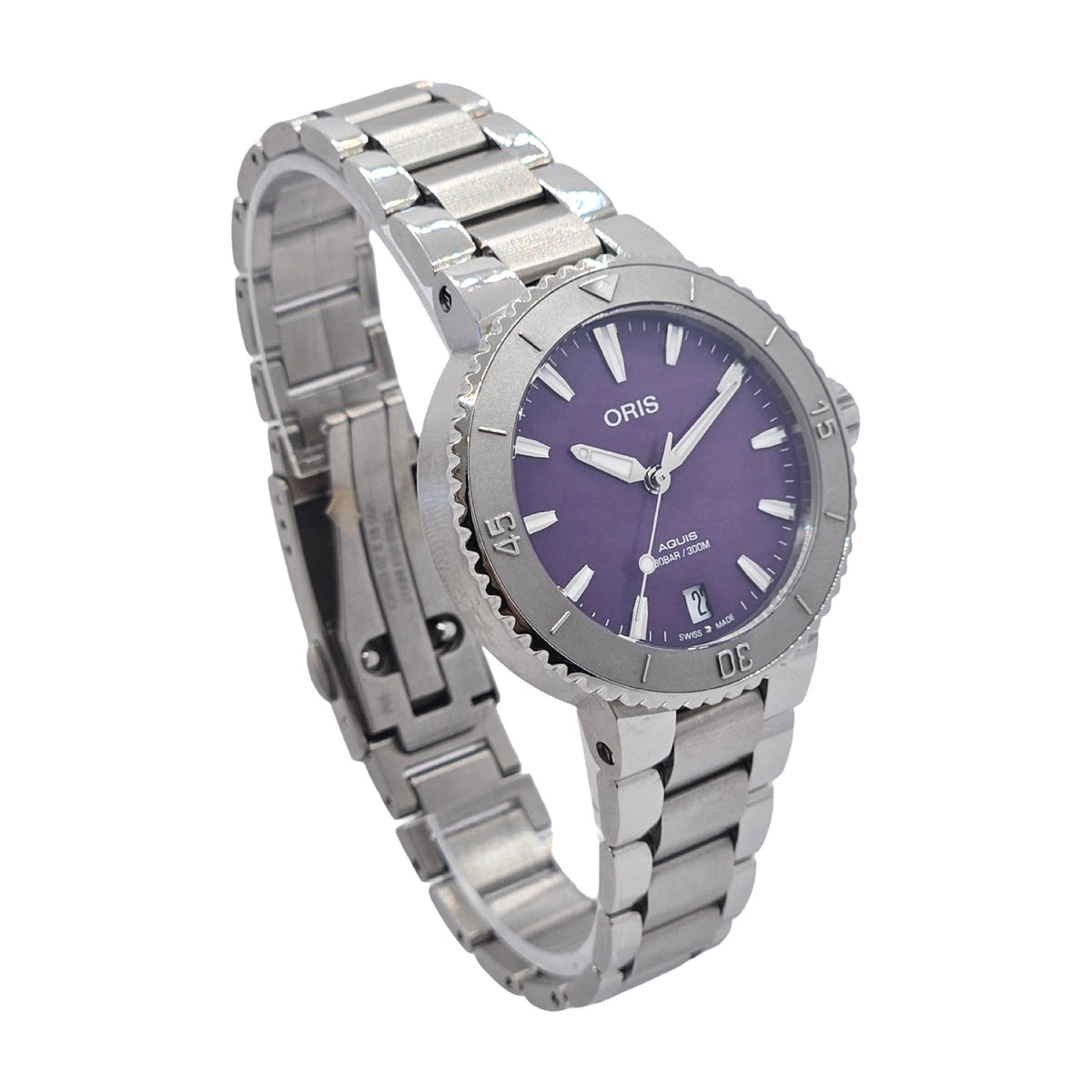 Oris X Ben Bridge Limited Edition Aquis 36.5mm Purple Dial Steel Bracelet Ref.01 733 7770 4118-Set