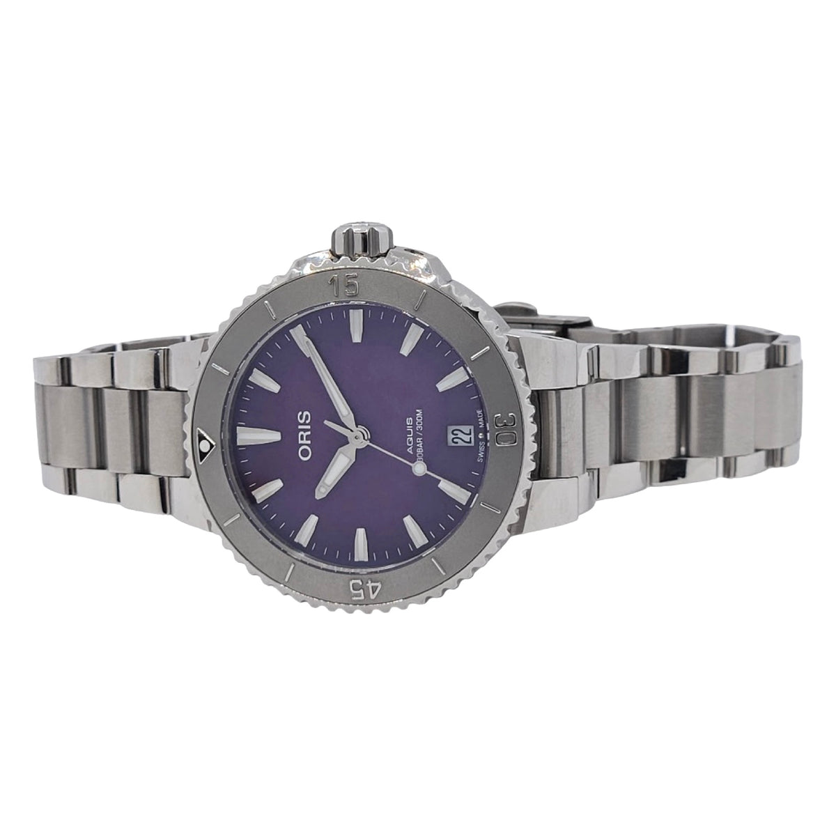 Oris X Ben Bridge Limited Edition Aquis 36.5mm Purple Dial Steel Bracelet Ref.01 733 7770 4118-Set