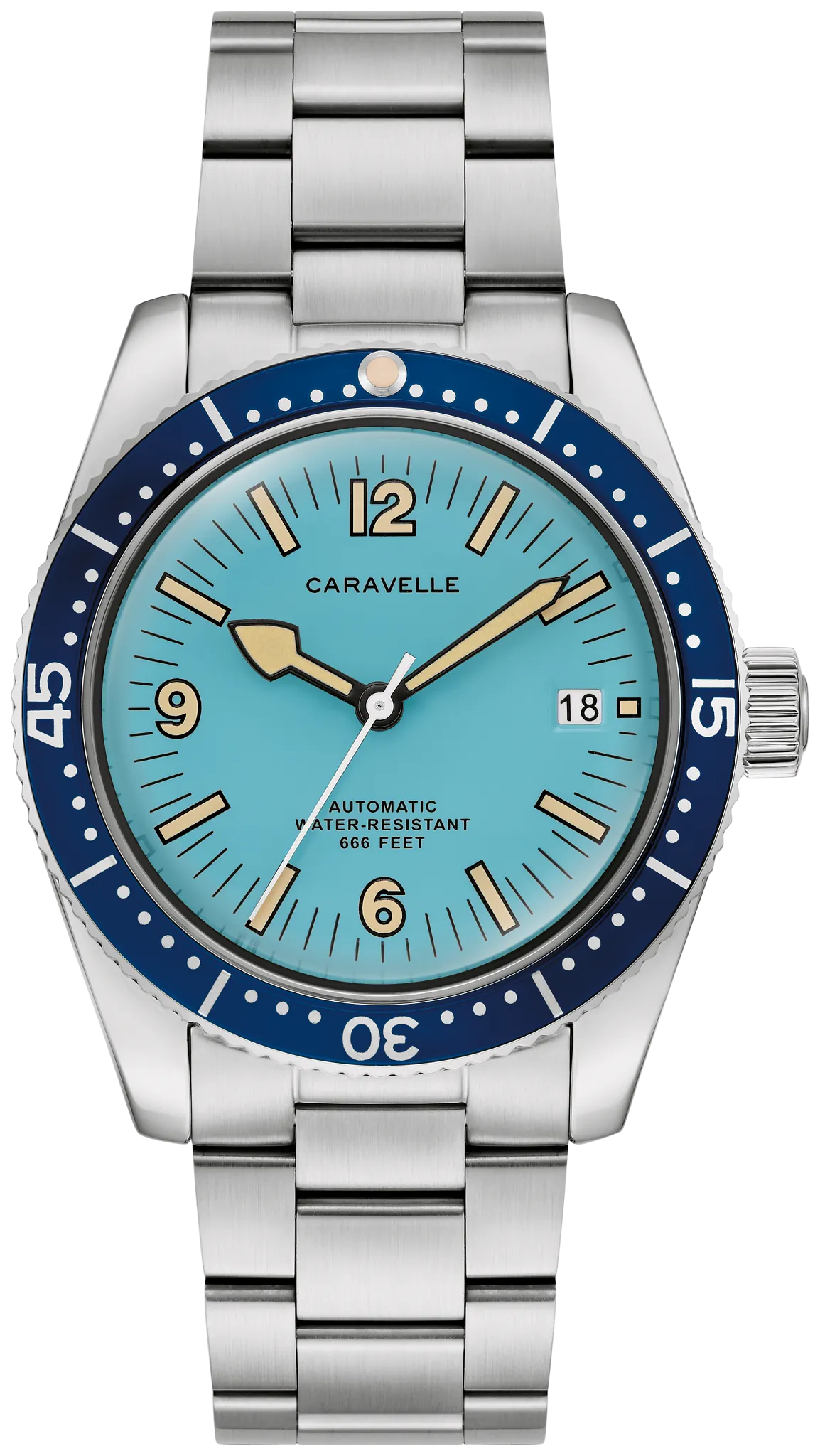 Caravelle Sea Hunter Automatic 39mm Light Blue/Aqua  Dial Stainless Steel Bracelet 43B178