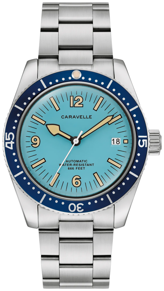 Caravelle Sea Hunter Automatic 39mm Light Blue/Aqua  Dial Stainless Steel Bracelet 43B178