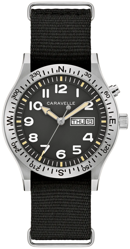 Caravelle Light Up Quartz 39mm Black Dial Nylon Strap 43C125