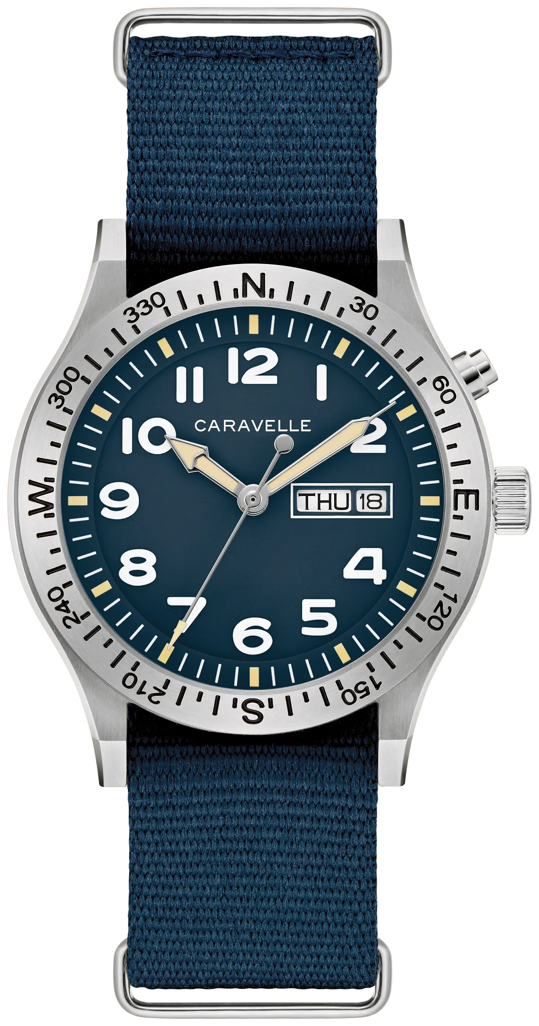 Caravelle Light Up 39mm Quartz Blue Dial Blue Nylon Strap 43C126
