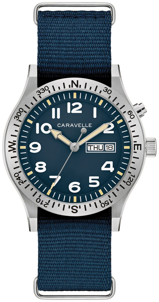Caravelle Light Up 39mm Quartz Blue Dial Blue Nylon Strap 43C126