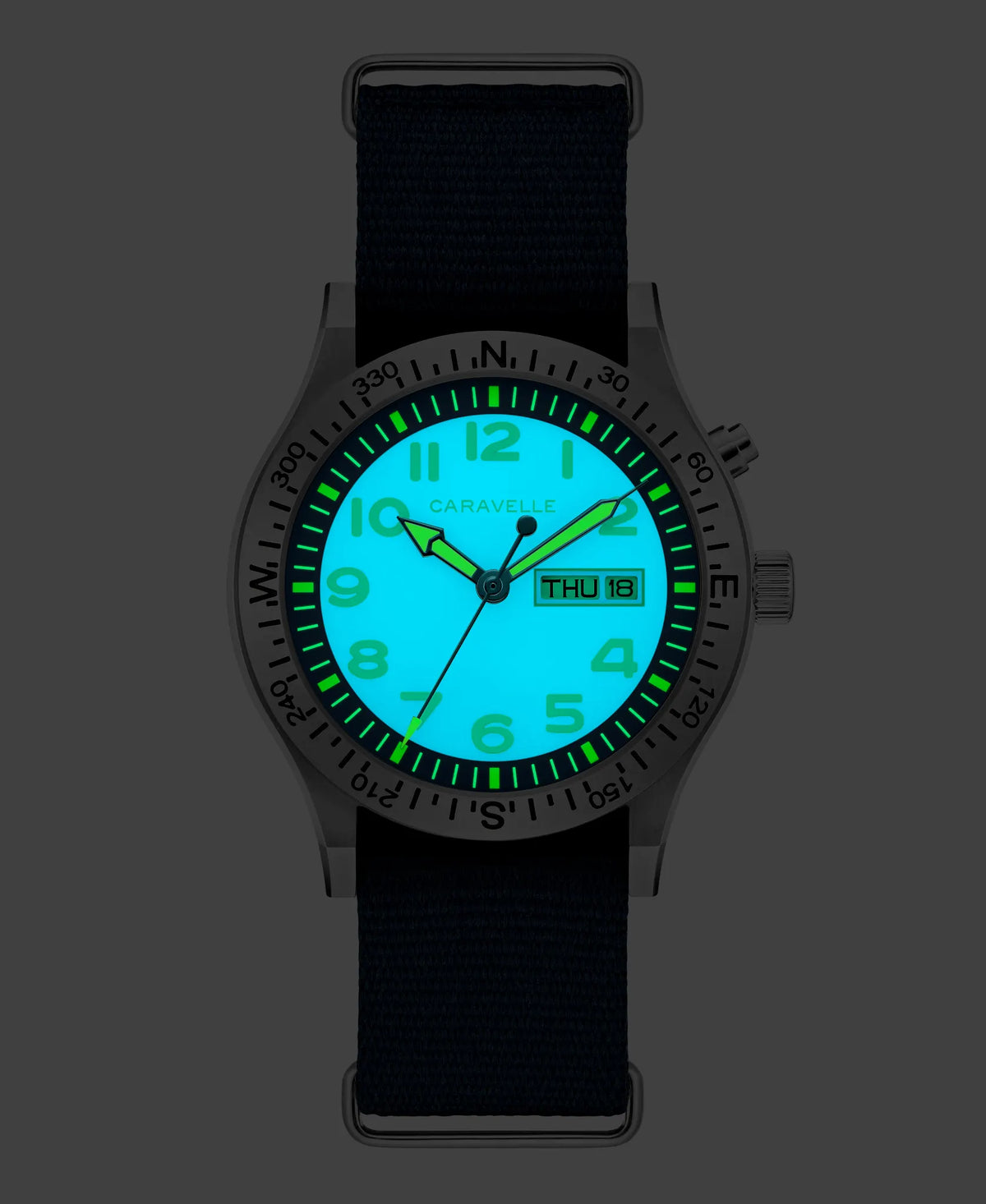Caravelle Light Up 39mm Quartz Blue Dial Blue Nylon Strap 43C126