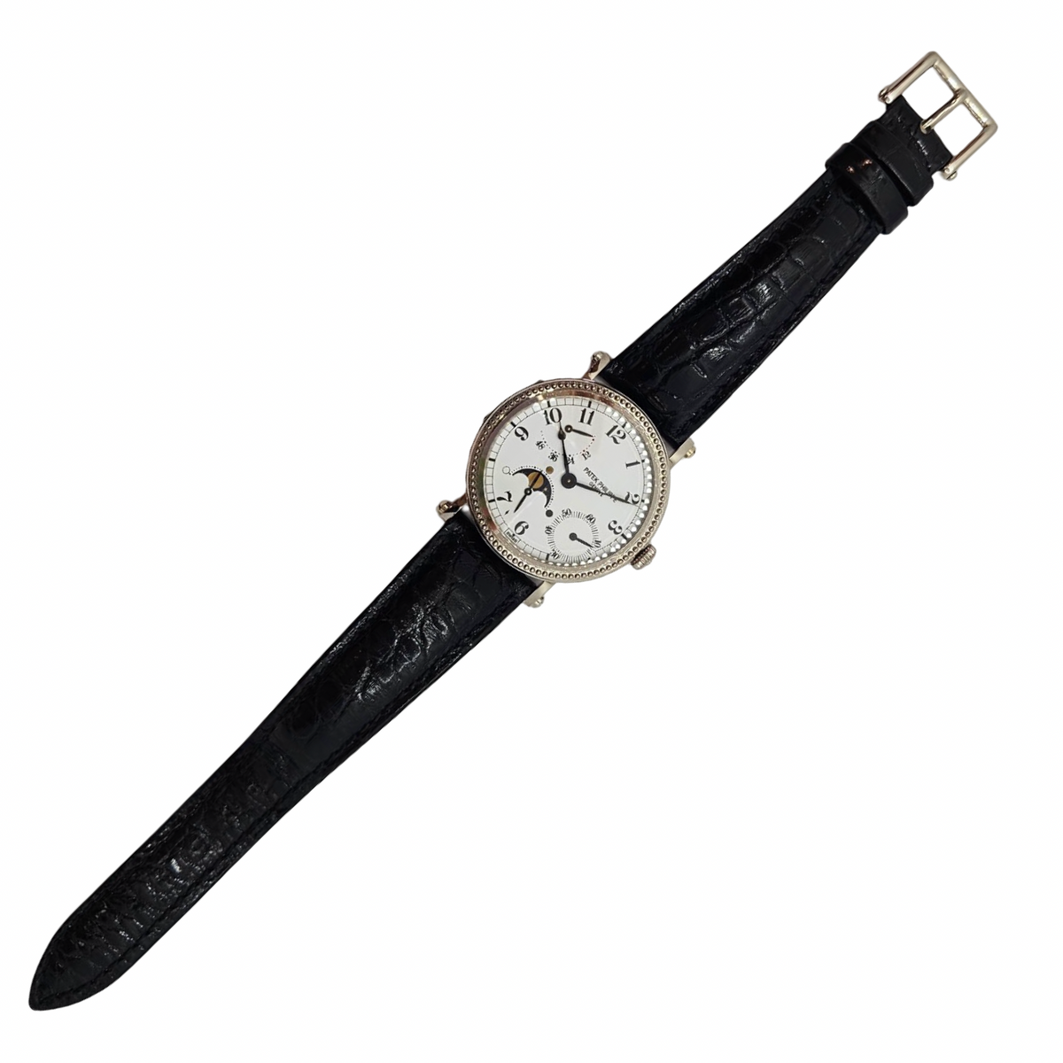 Patek Philippe Complications Moonphase "Age of the Moon" Officer's Watch 18K White Gold Automatic 5015G