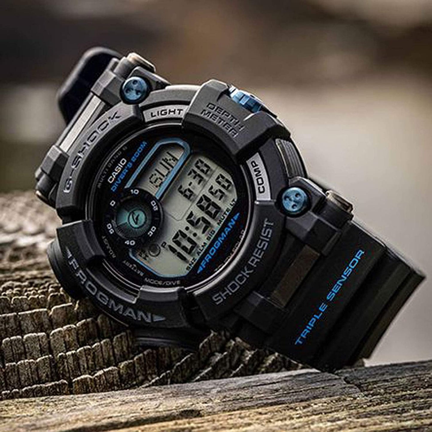 G-SHOCK Frogman with Depth Gauge and Compass Black/ Blue Accents GWFD1000B-1