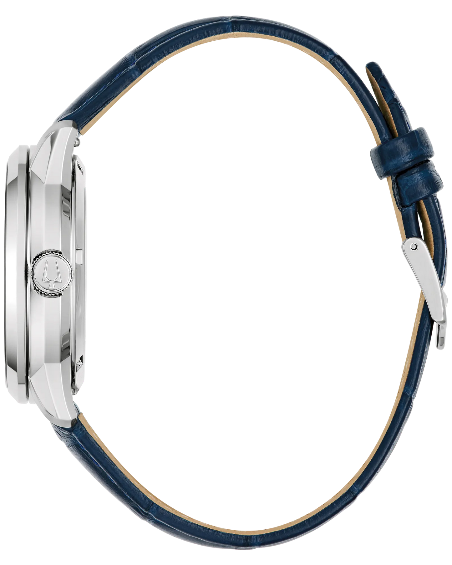 Bulova Sutton 40mm Automatic Silver Skeleton Dial Blue Leather Strap 96A330