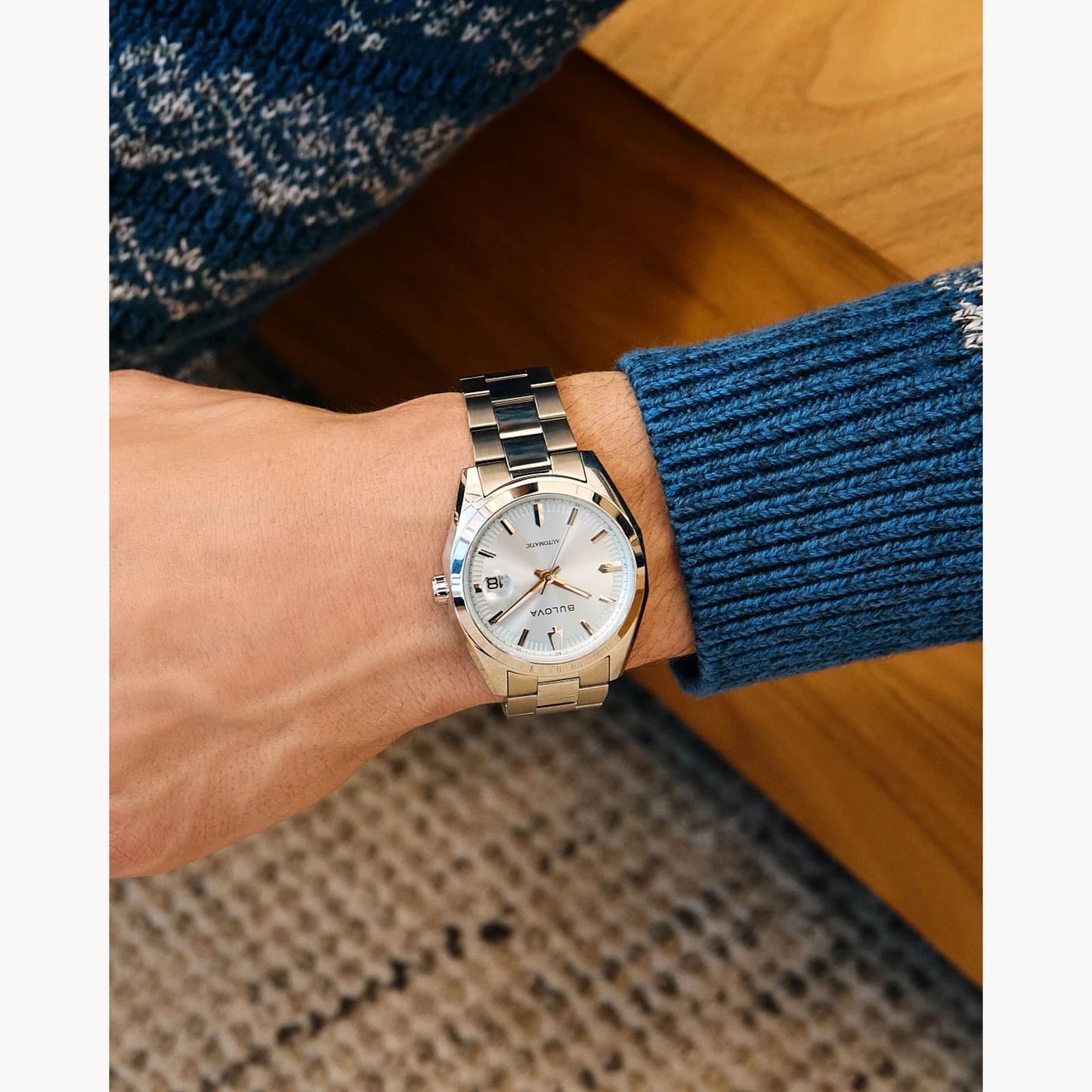 Bulova Surveyor Men's Light Blue Dial Stainless Steel Bracelet 96B469
