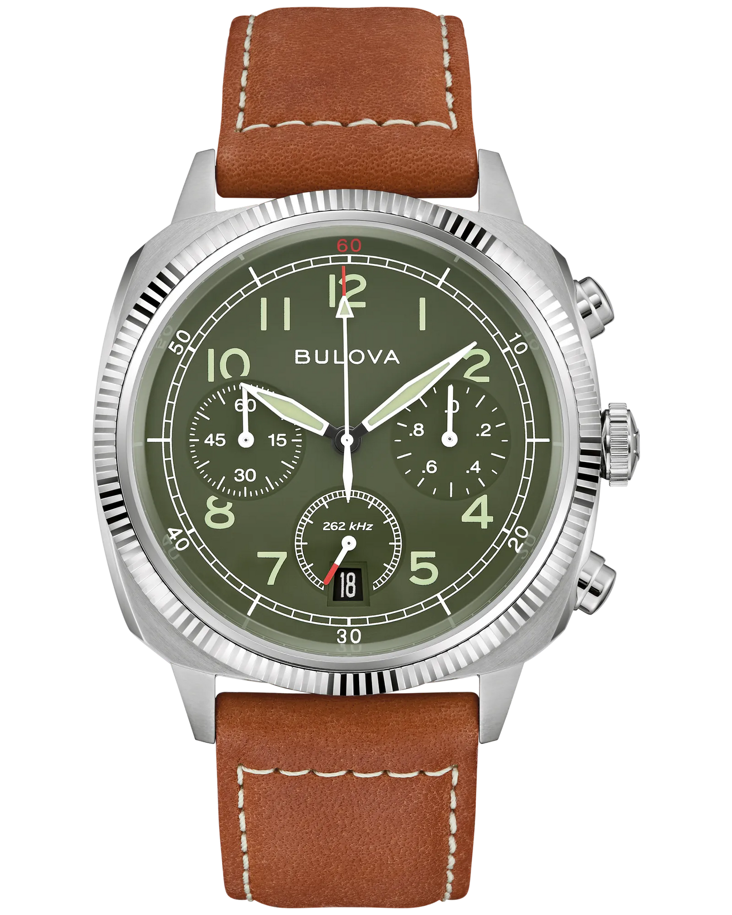 Bulova Military VW1 Special Edition Green Dial 42.5mm Quartz Brown Leather Strap 96B482