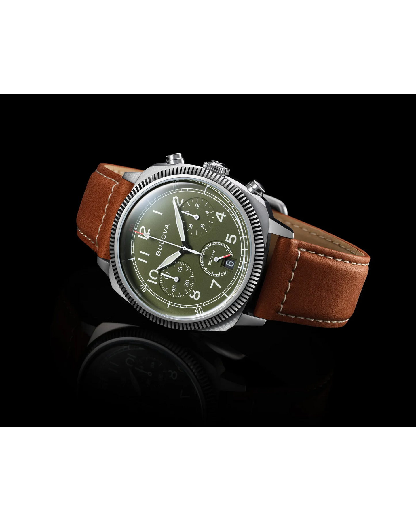Bulova Military VW1 Special Edition Green Dial 42.5mm Quartz Brown Leather Strap 96B482