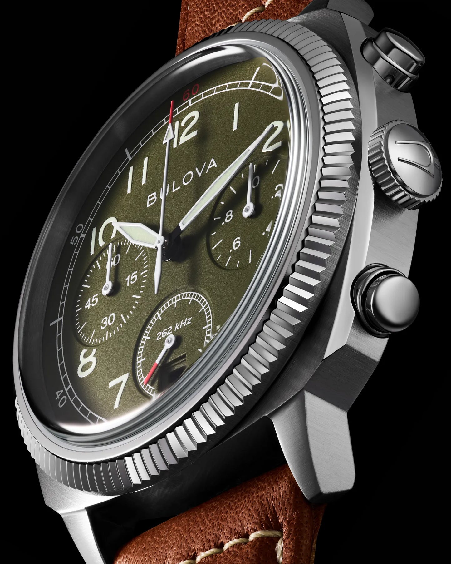 Bulova Military VW1 Special Edition Green Dial 42.5mm Quartz Brown Leather Strap 96B482