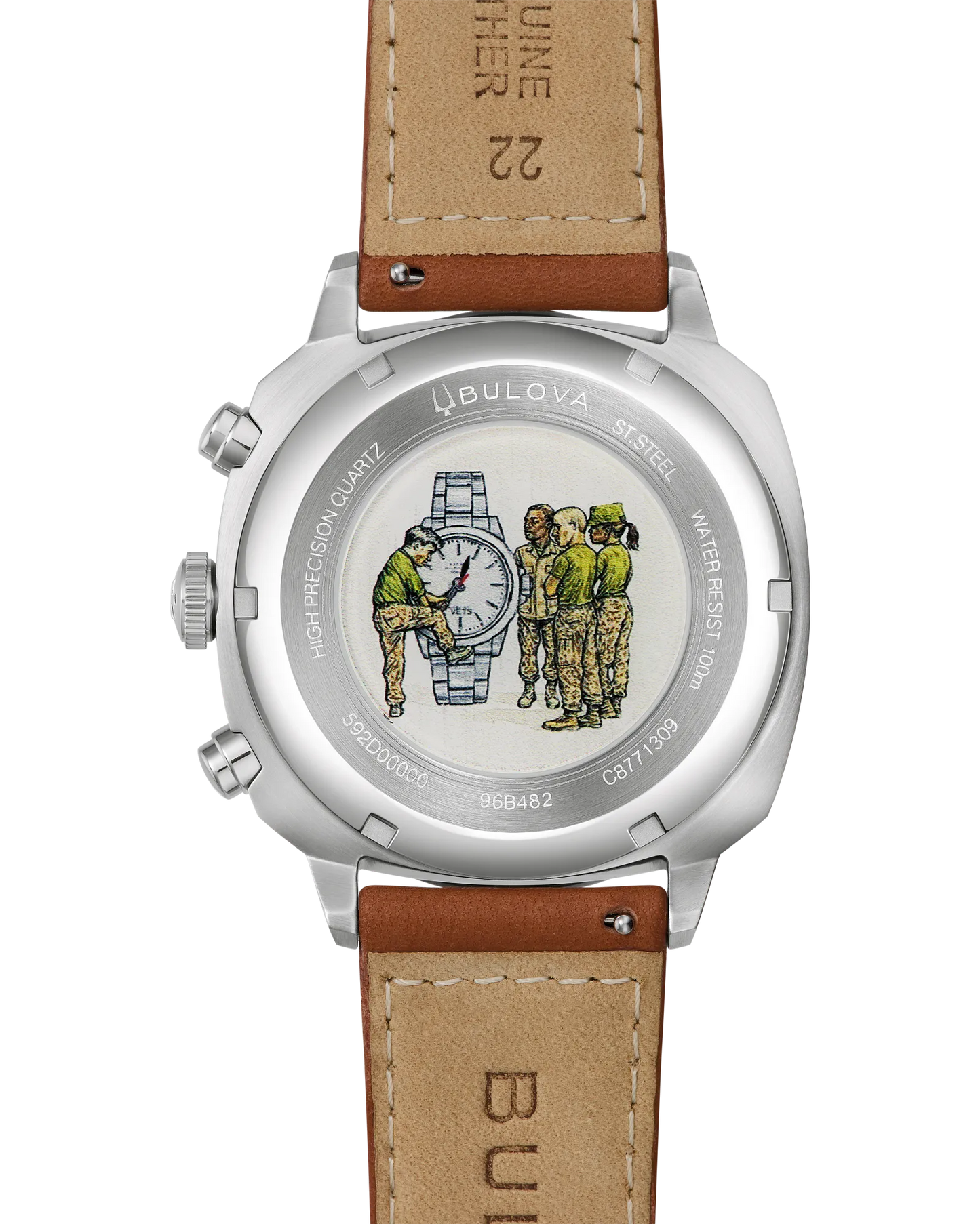 Bulova Military VW1 Special Edition Green Dial 42.5mm Quartz Brown Leather Strap 96B482