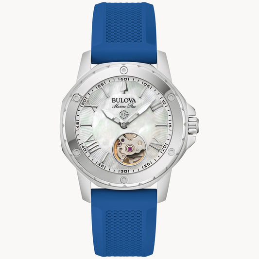 Bulova Marine Star White Dial Blue Silicone Strap 96L324