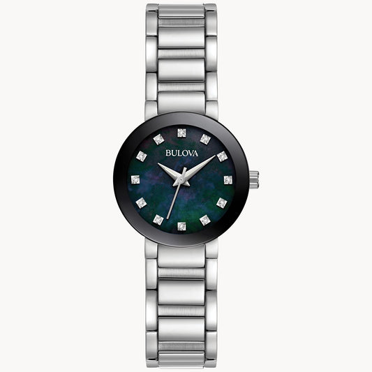 Bulova Futuro Women's Black Mother-of-Pearl Dial Stainless Steel 96P172