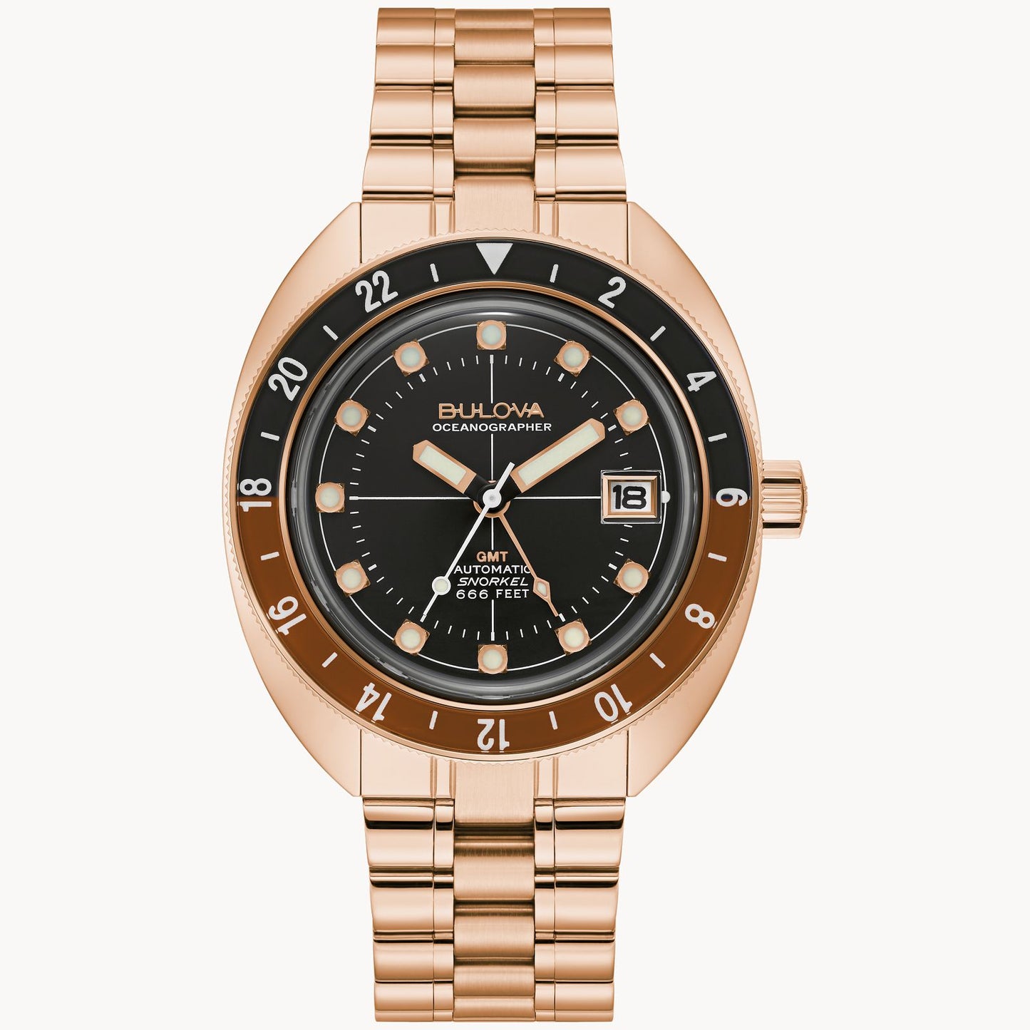 Bulova Oceanographer GMT Black Dial Rose Gold-Tone Stainless Steel 97B215