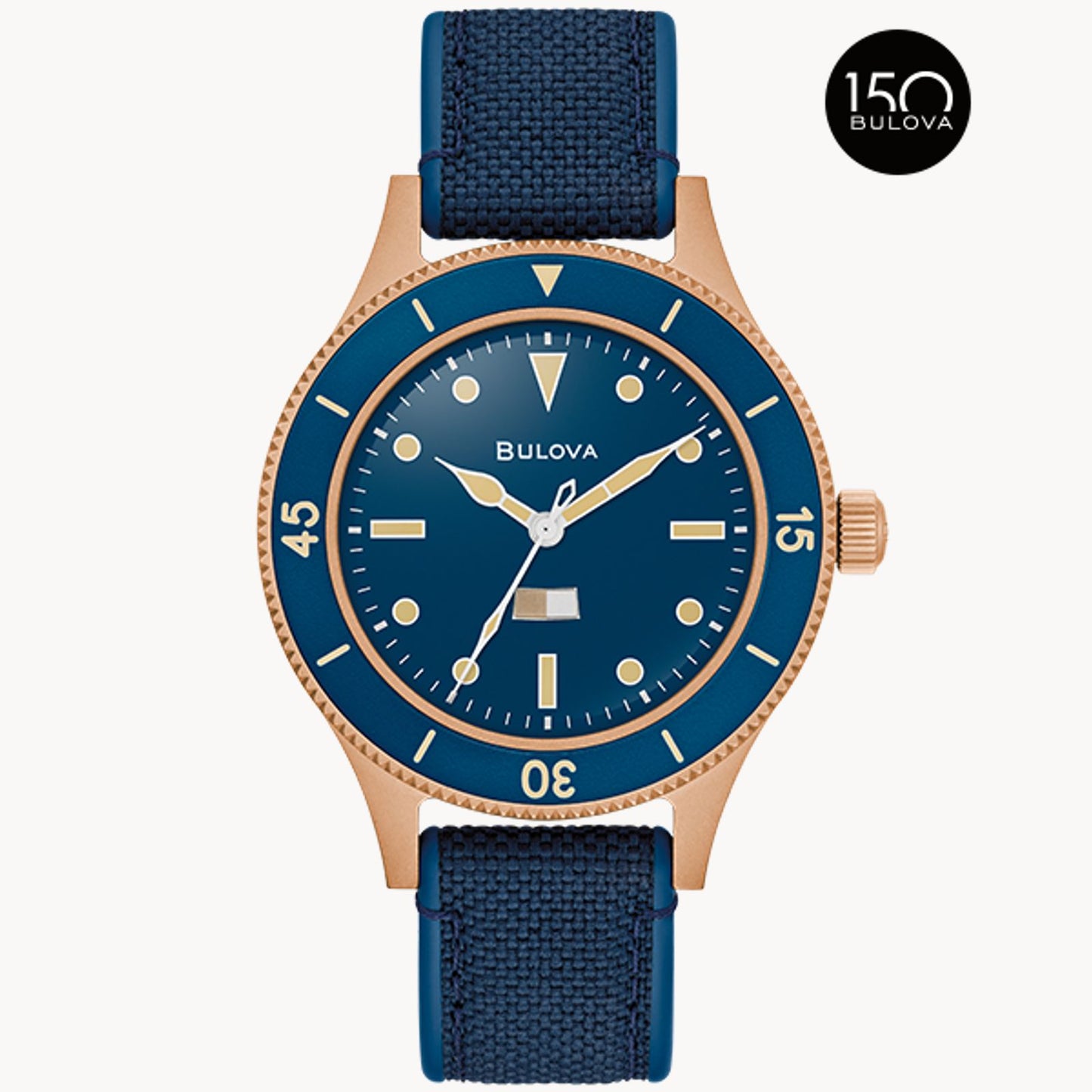 Bulova Archive Series 150th Anniversary Edition MIL-SHIPS Blue Dial Cordura Strap 98A325