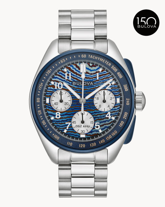 Bulova X Thiago Rosinhole Budii Lunar Pilot Limited Edition Timascus Blue Dial Steel Bracelet 98A329