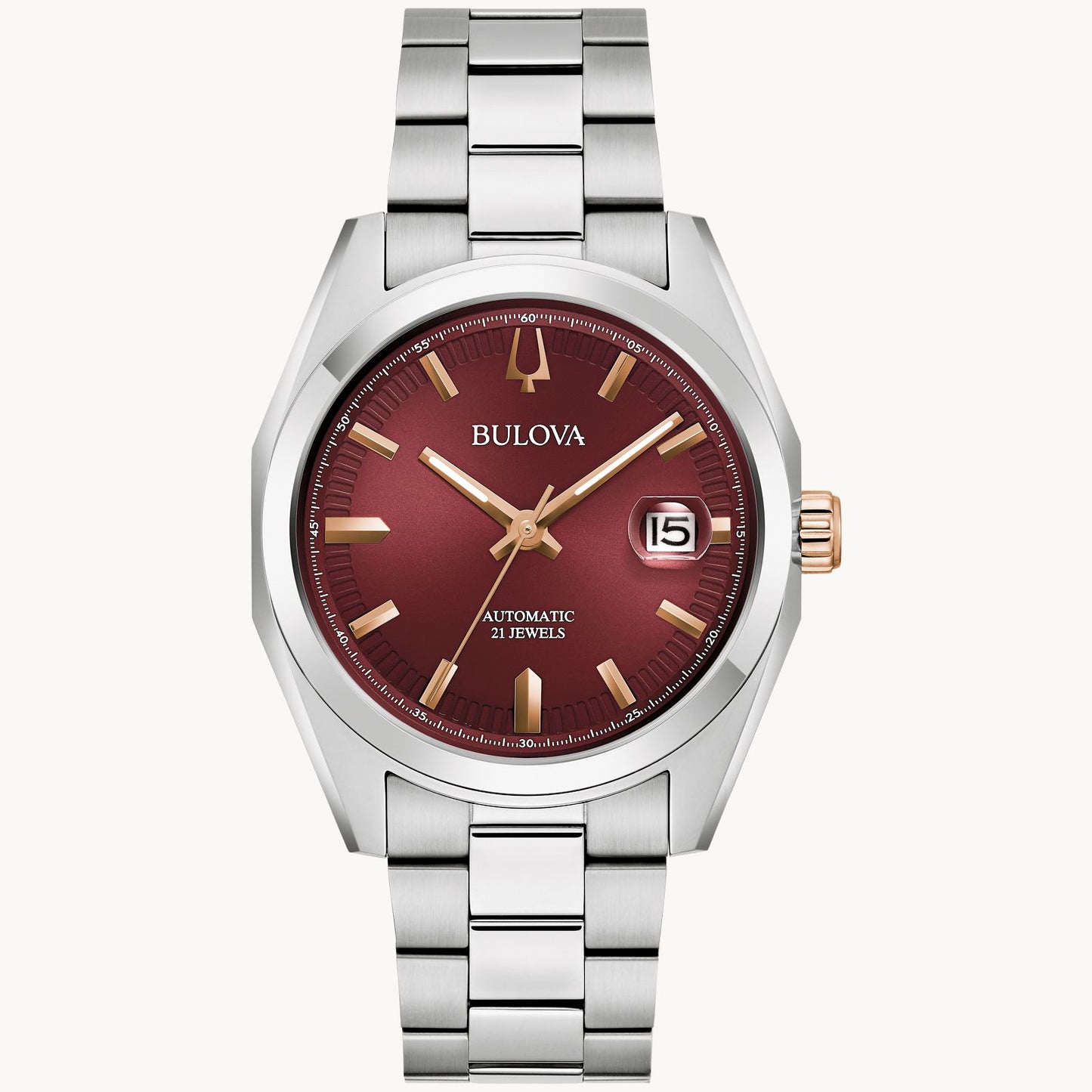 Bulova Men's Surveyor Automatic Burgundy Dial Stainless Steel Bracelet 98B422