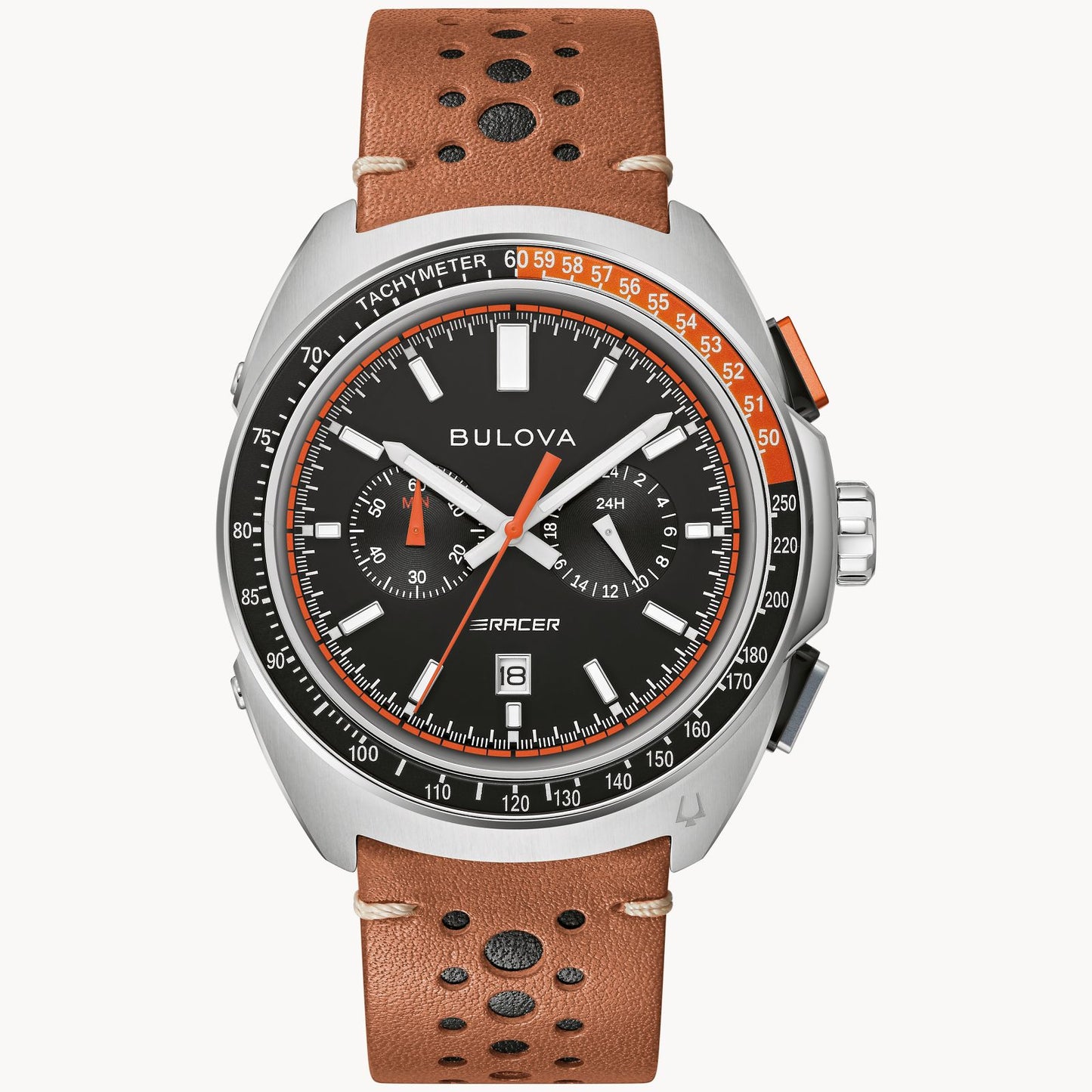 Bulova Racer Chronograph Black Dial Brown Leather Strap 98B427