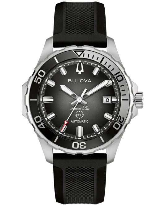 Bulova Marine Star Series B Automatic Black Dial Polyurethane Rubber Strap 98B465