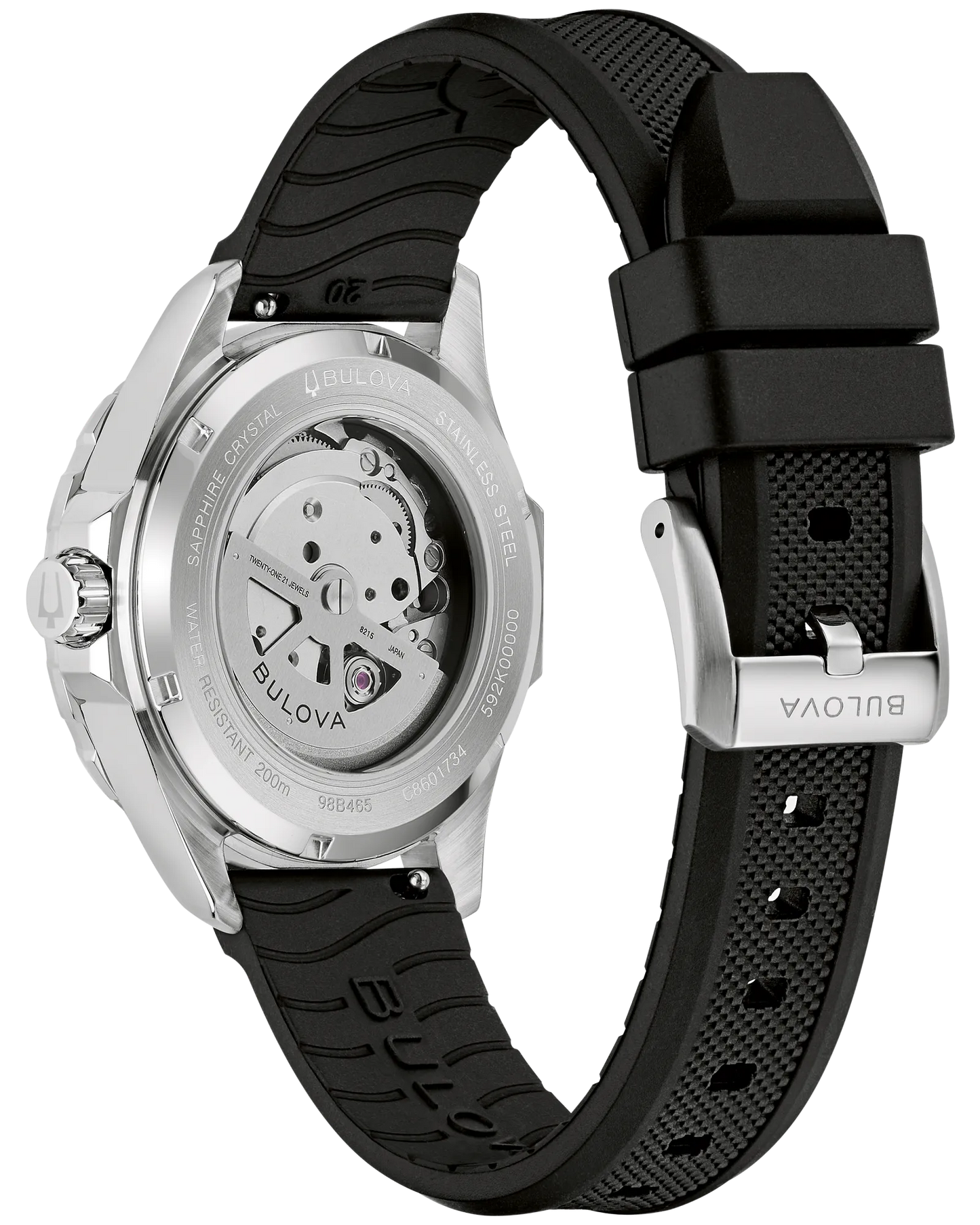 Bulova Marine Star Series B Automatic Black Dial Polyurethane Rubber Strap 98B465