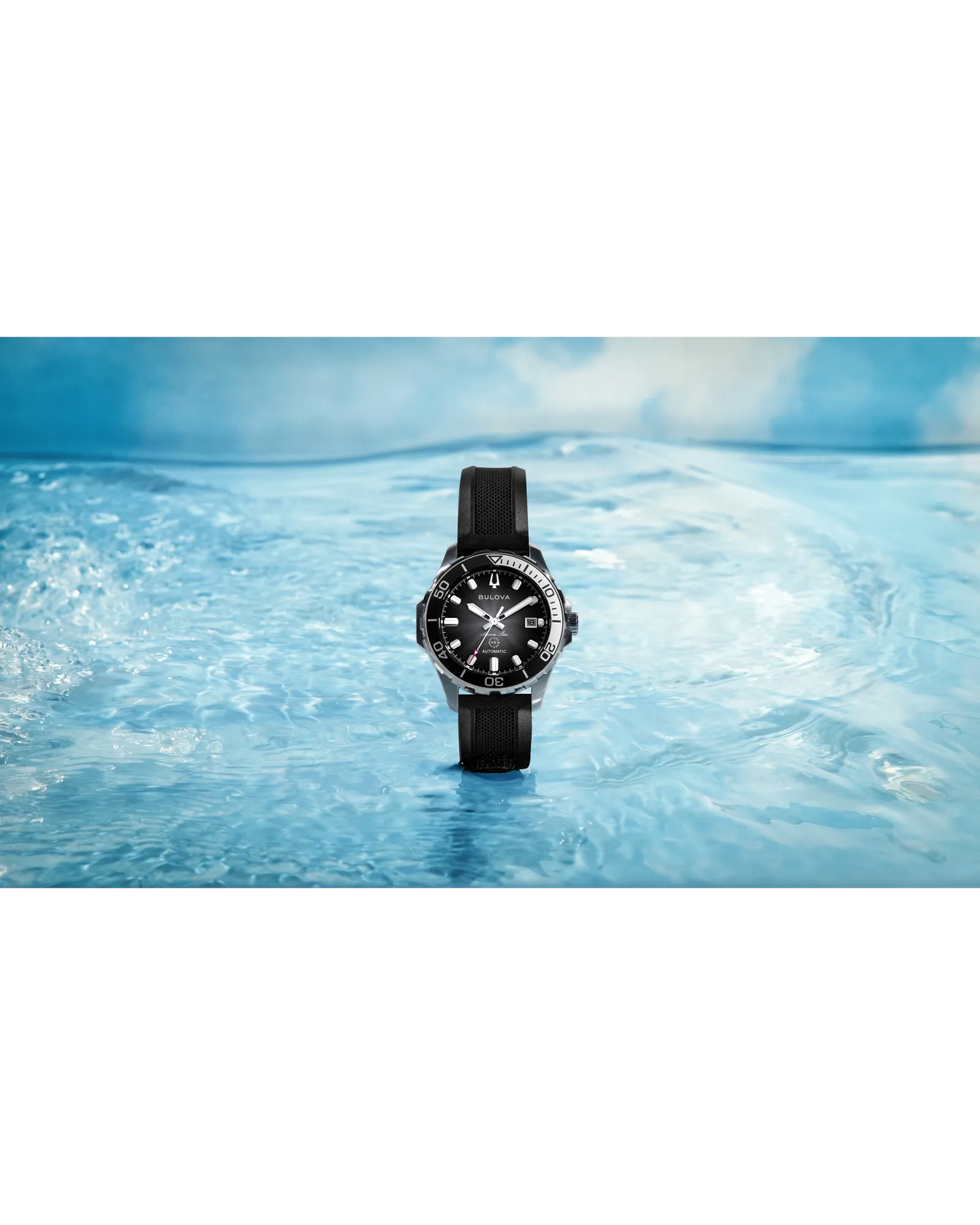 Bulova Marine Star Series B Automatic Black Dial Polyurethane Rubber Strap 98B465