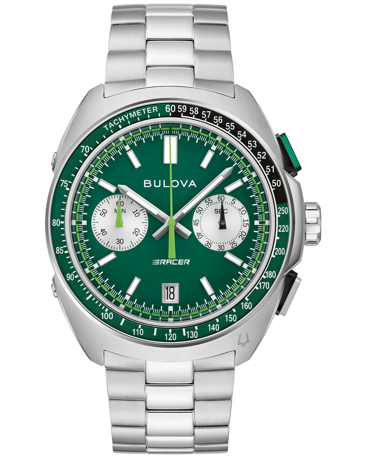 Bulova Racer Chronograph Quartz Green Dial Stainless Steel Bracelet 98B468