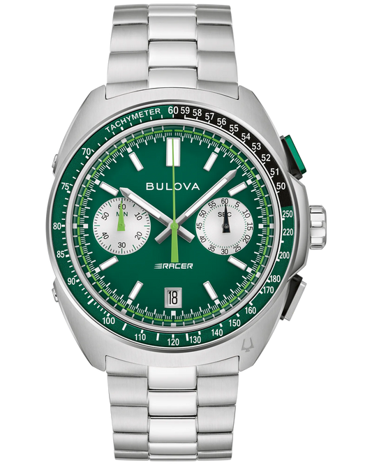 Bulova Racer Chronograph Quartz Green Dial Stainless Steel Bracelet 98B468