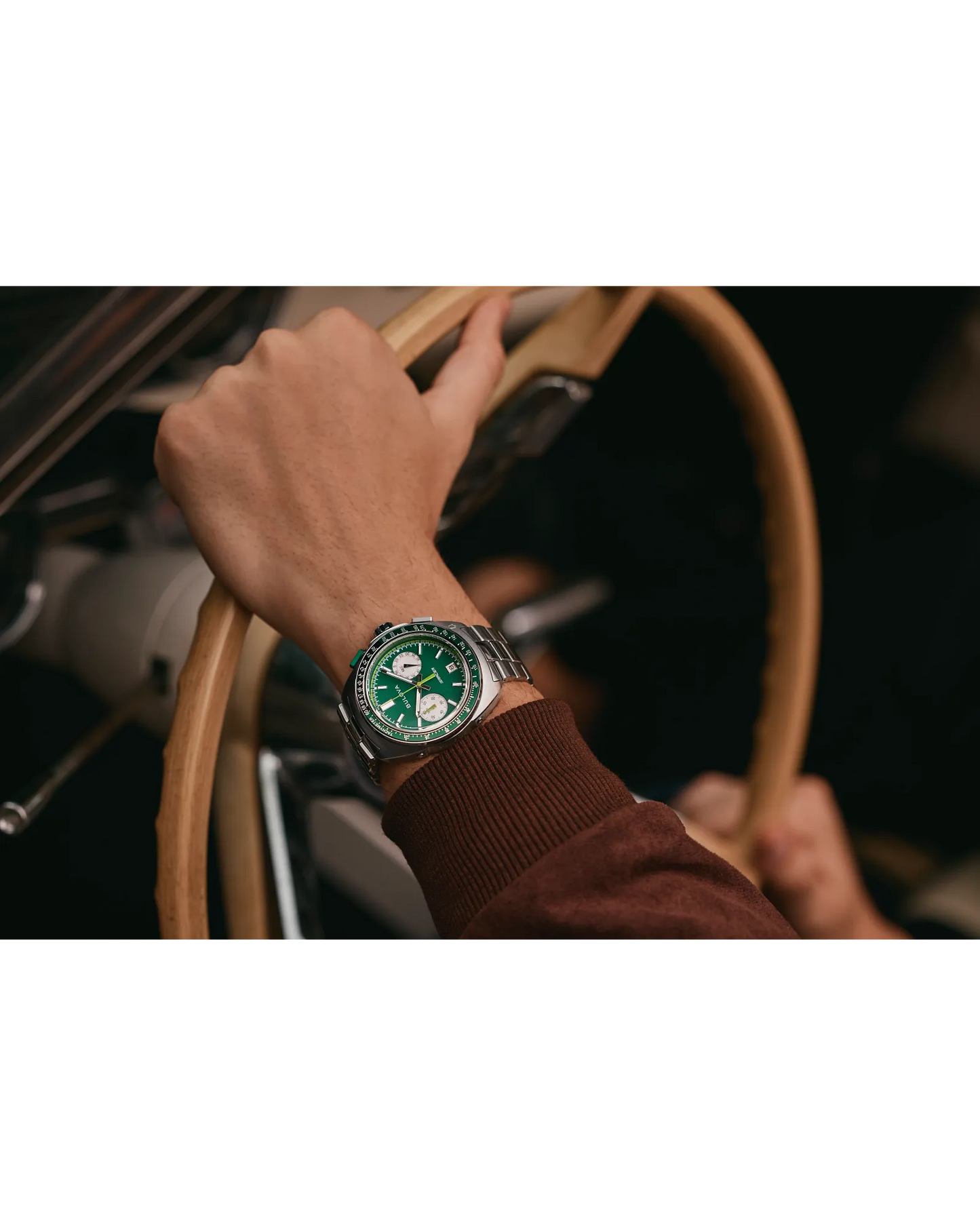 Bulova Racer Chronograph Quartz Green Dial Stainless Steel Bracelet 98B468