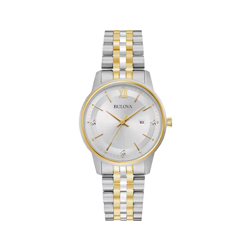 Bulova Classic Quartz  32mm Diamond-Accent Silver Dial Two Tone  98P197