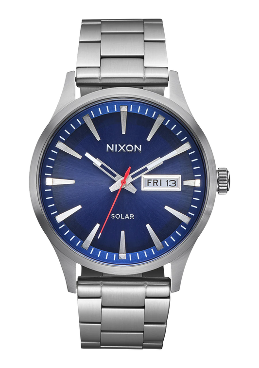 Nixon Sentry Solar Stainless Steel Watch Blue Sunray/Silver A1346 5091-00