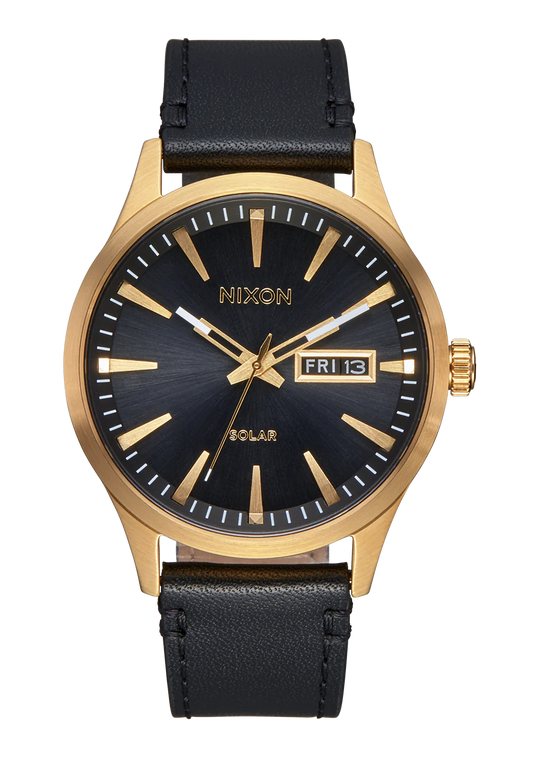 Nixon Sentry Solar Leather Watch All Gold/ Black A1347 510-00