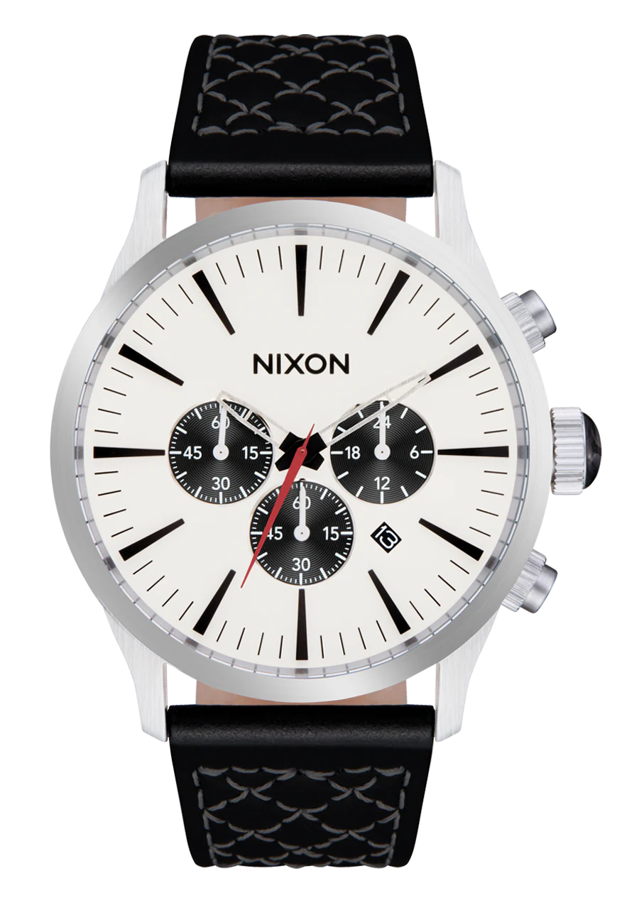 Nixon Sentry Chrono Leather Chrome Cloud Sunray Black A1391-5267-00