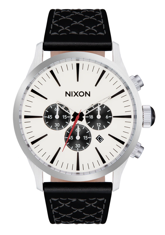 Nixon Sentry Chrono Leather Chrome Cloud Sunray Black A1391-5267-00