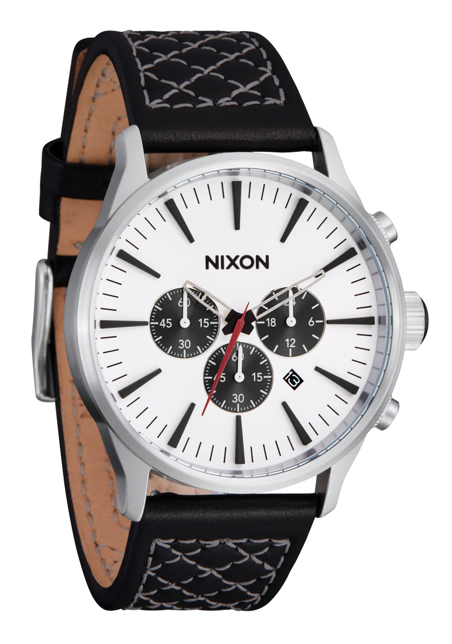 Nixon Sentry Chrono Leather Chrome Cloud Sunray Black A1391-5267-00