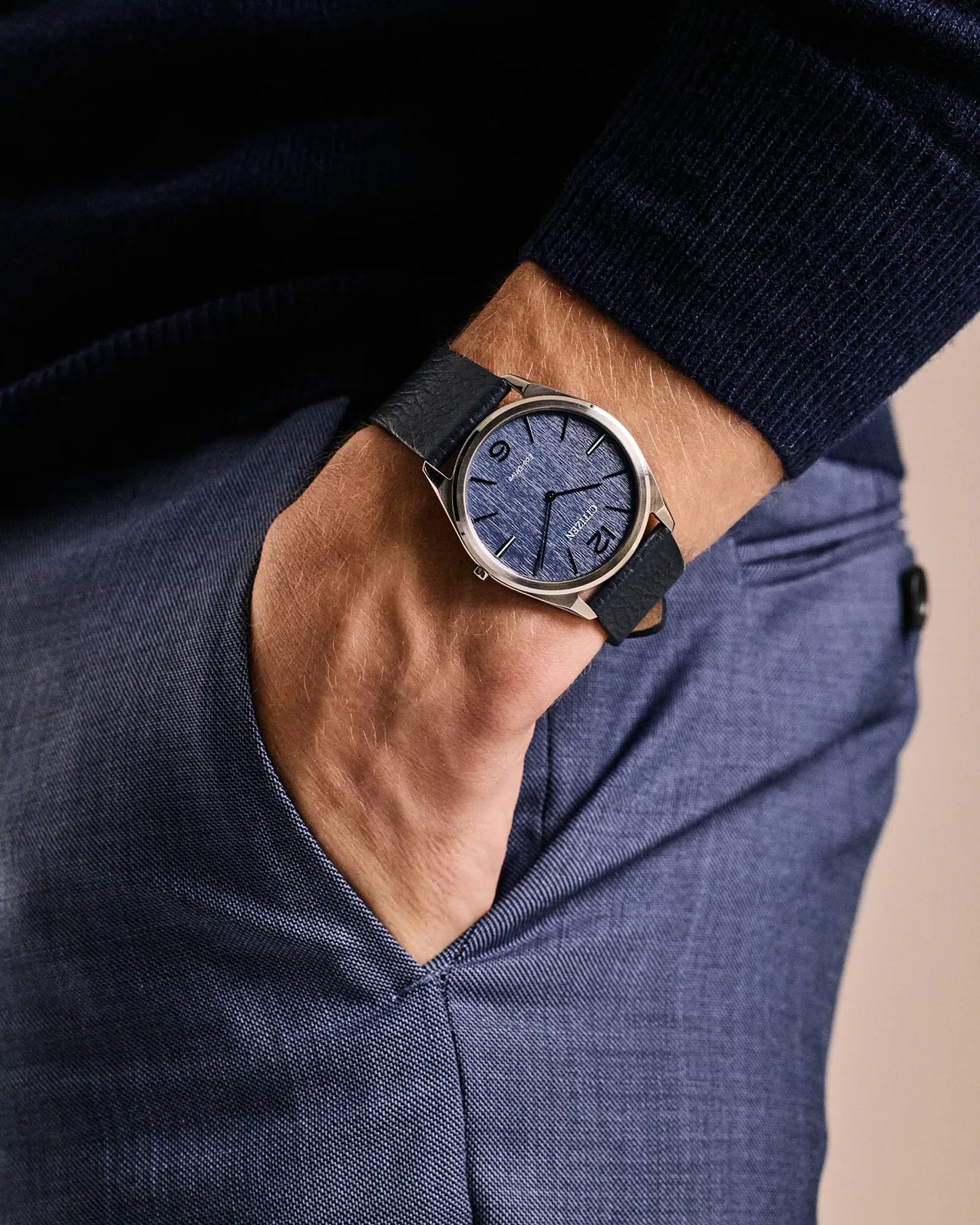 Citizen Suratto Classic Eco-Drive Watch Blue Dial Black Leather Strap AR3120-08L