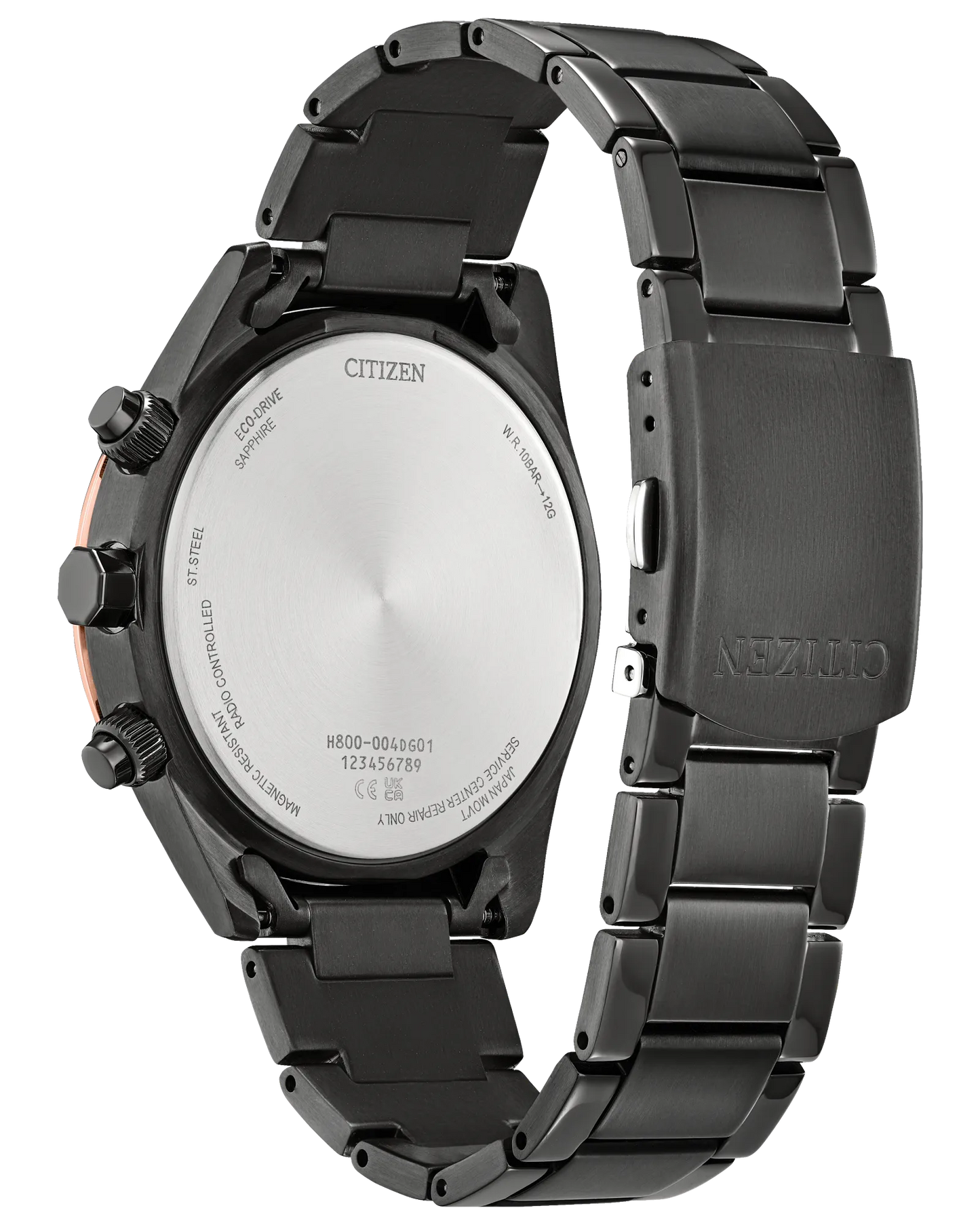 Citizen Sport Luxury Atomic Timekeeping Blue Dial Stainless Steel Black IP Case and Bracelet AT8265-57L