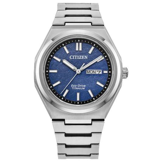 Citizen Zenshin Three-hand Super Titanium Blue Dial AW0130-85L