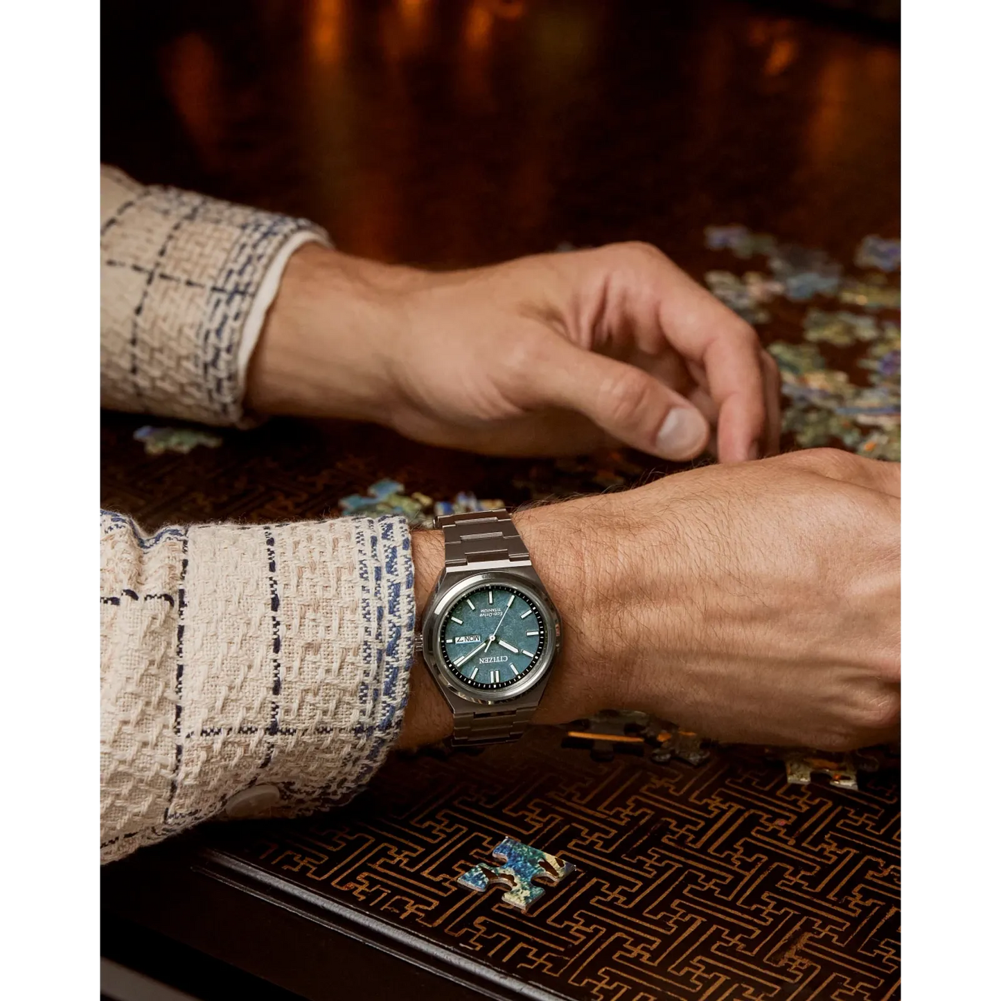 Citizen Zenshin Three-hand Super Titanium Green Dial AW0130-85X