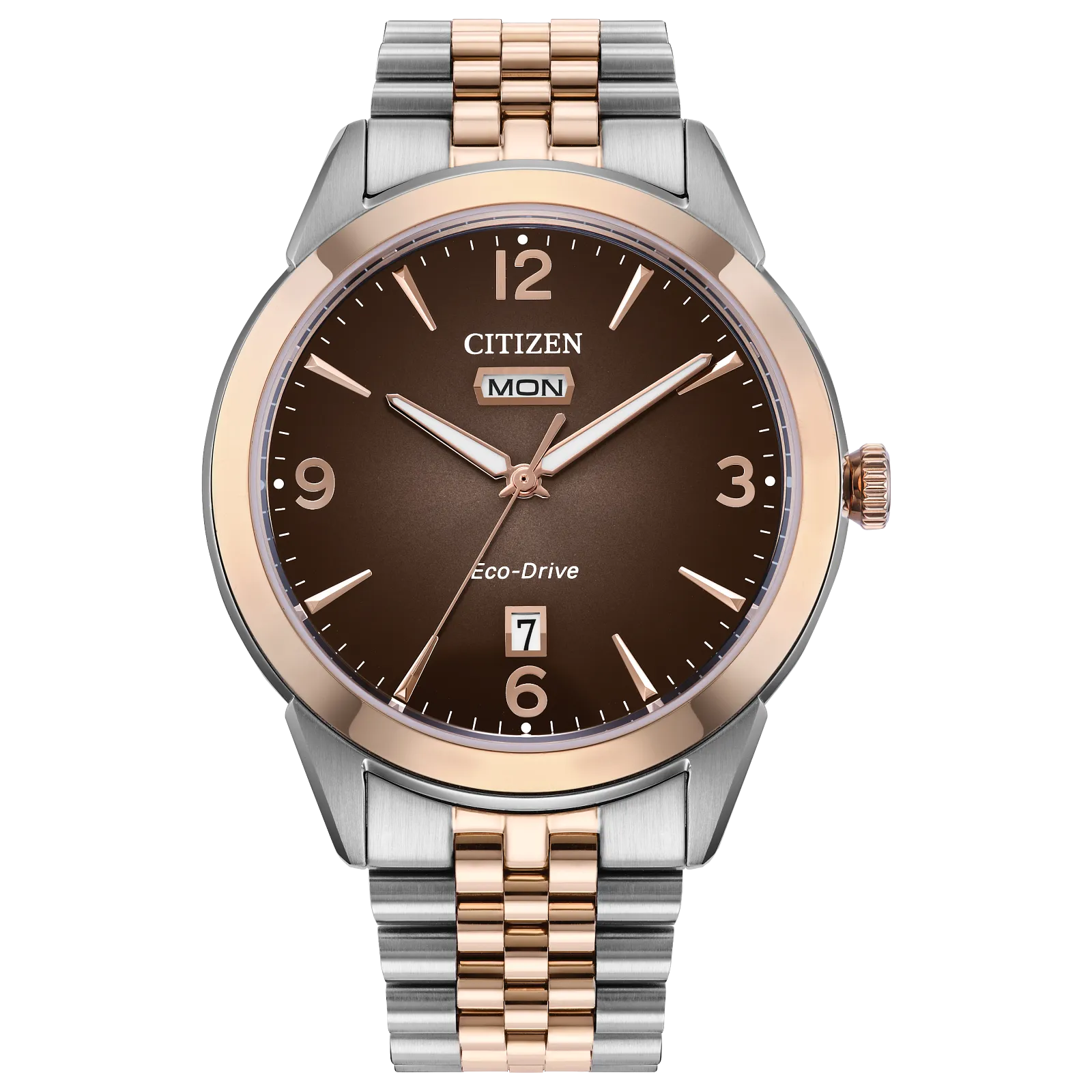 Citizen Rolan Silver and Rose Gold Tone Stainless Steel Brown Dial AW0 ...