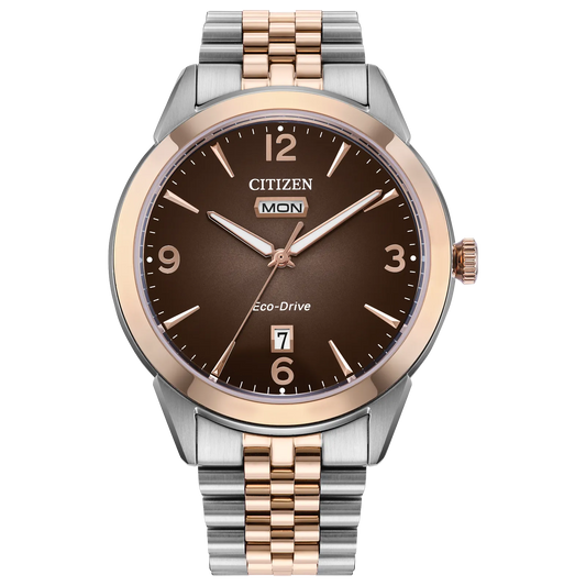 Citizen Rolan Silver and Rose Gold Tone Stainless Steel Brown Dial AW0156-57X