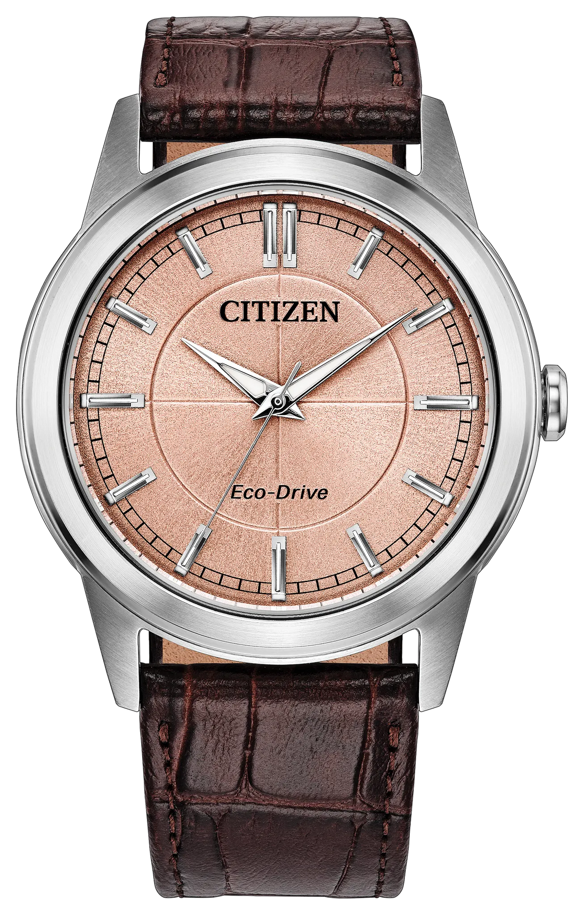 Citizen Rolan Eco-Drive 41mm Salmon Dial Brown Leather Strap AW2110-14Z