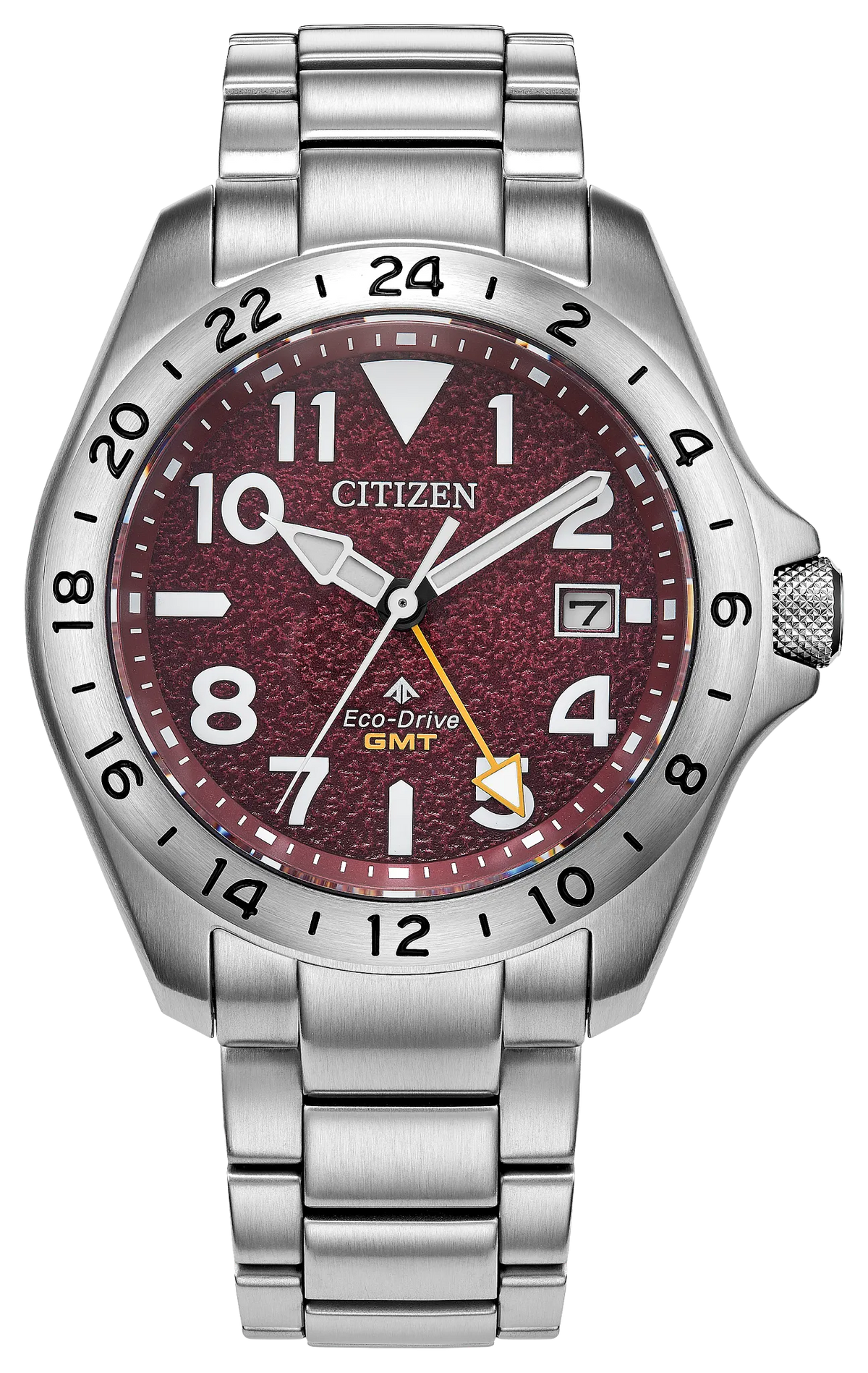 Citizen Promaster Land GMT Eco-Drive 39.5mm Red Dial Stainless Steel Bracelet BJ7150-50W
