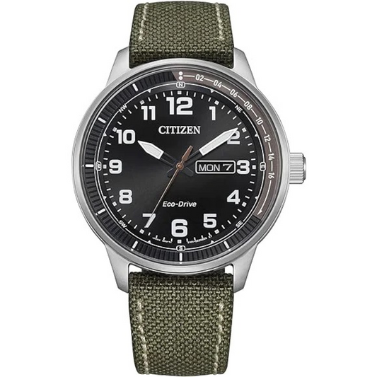 Citizen Avion Eco-Drive Men's Black Dial Day/Date Nylon Strap BM8590-01E