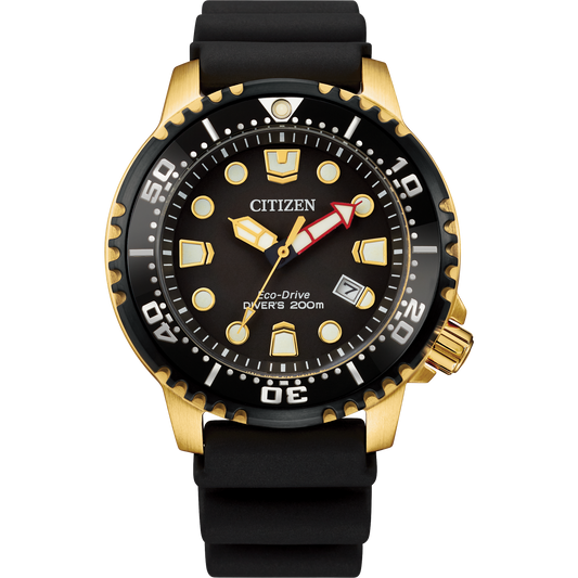 Citizen Promaster Dive Gold Tone Case Black Dial Polyurethane Strap BN0152-06E