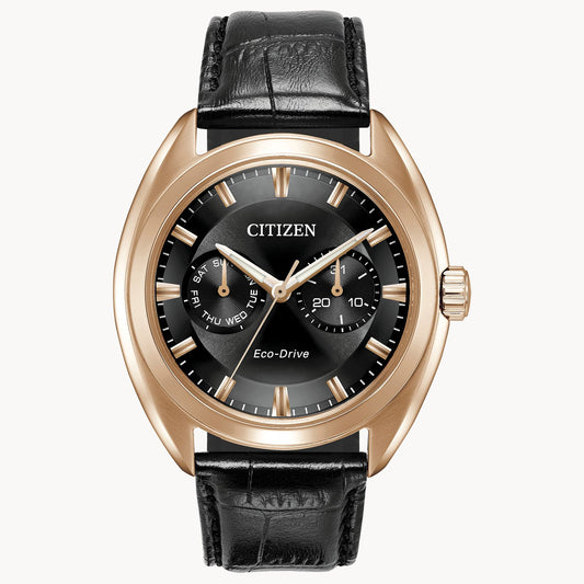 Citizen Paradex Gray Dial Rose Gold-Tone Black Leather Strap BU4013-07H