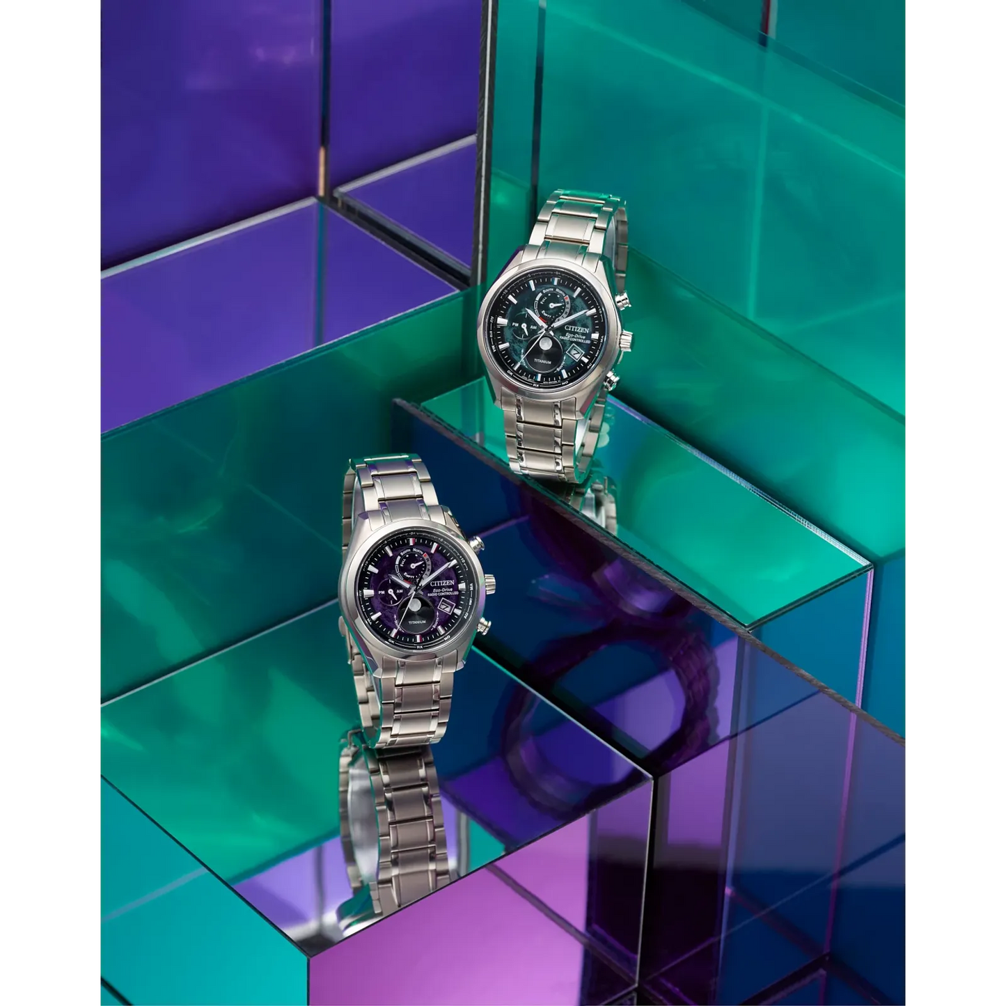 Man Smile Switch 時計 FUJIYA Citizen Tsuki-Yomi A-T Super Titanium Purple Dial BY1010-81Z