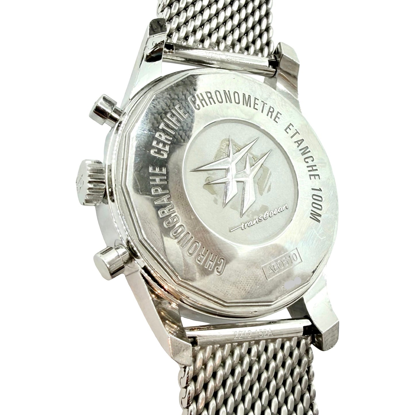 Breitling Transocean Chronograph Unitime Black Dial Chronograph Mesh Bracelet AB0510/BB62