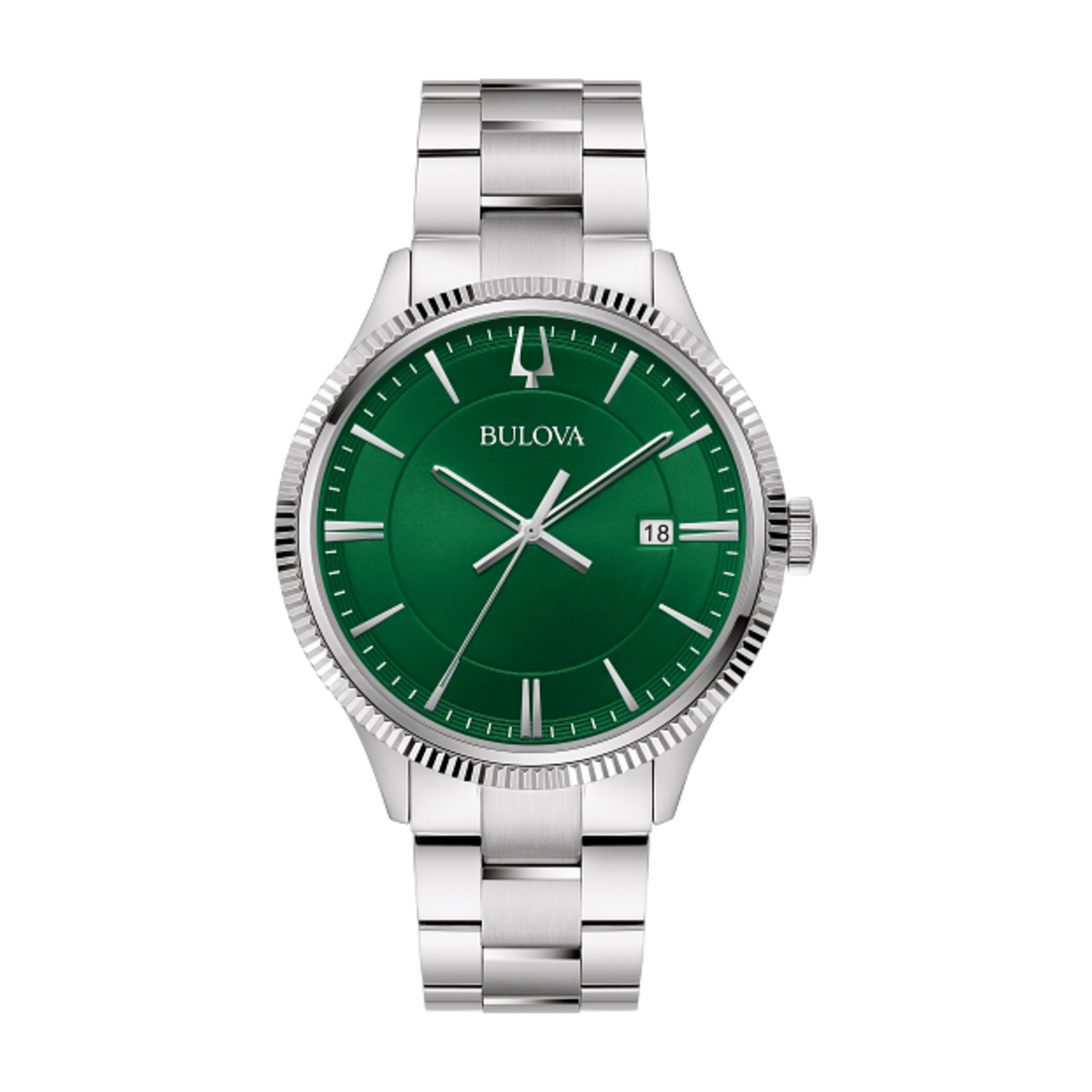 Bulova Classic Quartz 42mm Green Dial Coin Edge Stainless Steel Bracelet 96B479